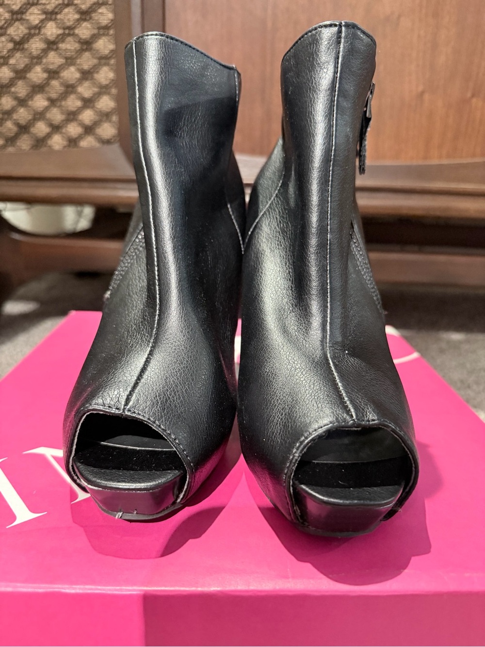 Nine & Co. Black Peep-Toe Heeled Booties